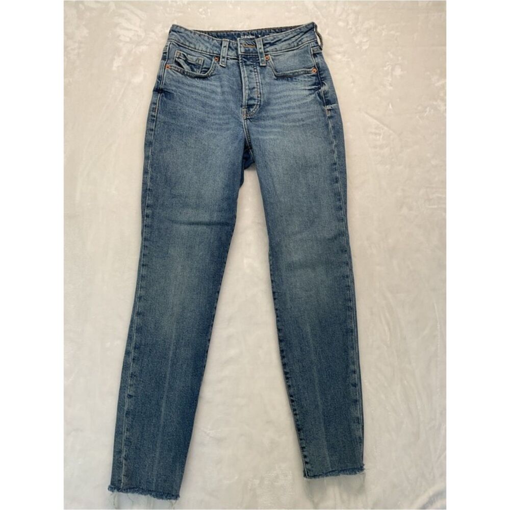 Old Navy OG Straight Jeans Womens 0 High Rise Button Fly Raw Cut Hem Blue 27